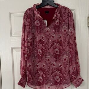 Talbots pink and gold Patterned v-neck long sleeved Women's Blouse size XL NEW